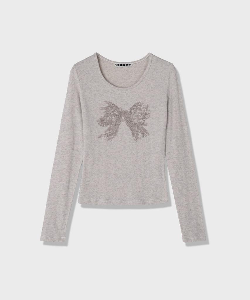 CHICKS Scratch Ribbon Long Sleeve T-Shirt Melange
