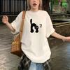 Heavy Cotton American Oversize Apricot Cartoon Cat Short-sleeved T-shirt Women's Summer Loose Couple Top Tide