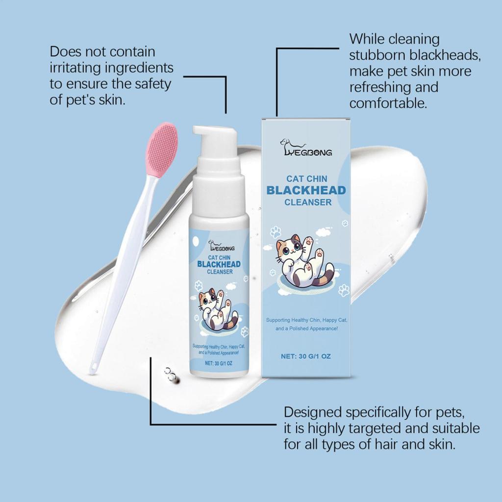Cat Chin Cleaner 30g Blackhead Cleaning Lotion Pet Chin Acne Care Brush Grooming Supplies Tooth Stain Remover For Dogs Cats