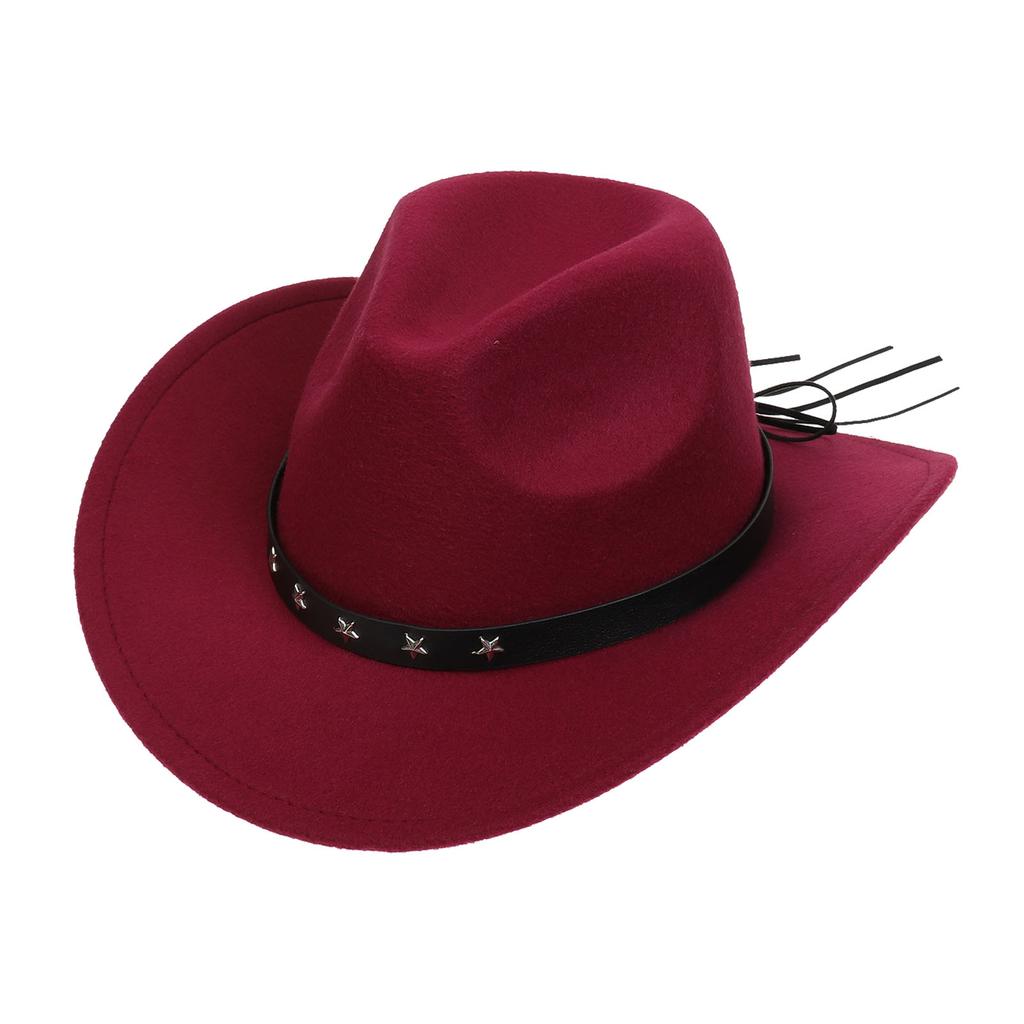 Women Men Western Cowboy Hat, Wide Curved Brim Felt Cowgirl Hat, Vintage Jazz Riding Hat, Removable Hat Belt, Head Circumference 56‑58cm