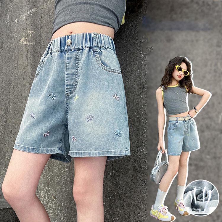 

Летние шорты с цветными бабочками для девочек, модные джинсы, повседневные спортивные шорты для детей 5-15 лет 120 синий