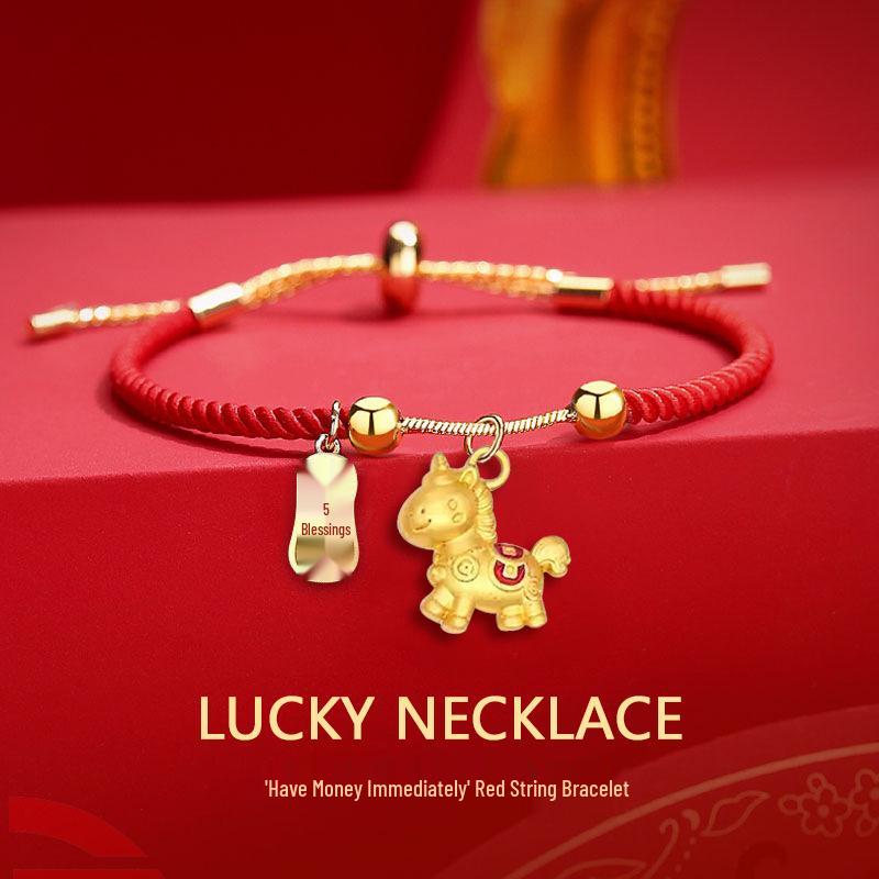 Chinese Zodiac Year of the Horse Red Rope Bracelet – Auspicious New Year Blessing, Fashionable, Retro, Adjustable