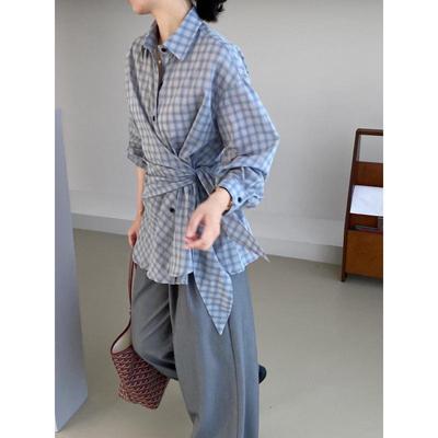Jinbukan Women's Retro Plaid Long Sleeve Shirt - Loose Fit, Autumn/Spring Style