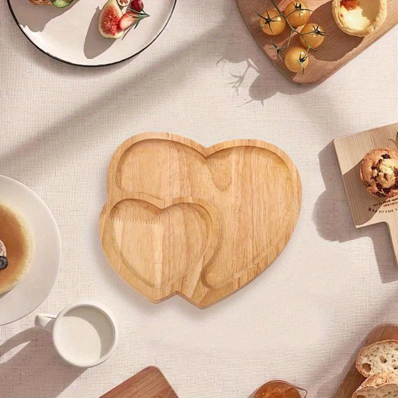 1PC Wood Double Heart Shape Snack Fruit Dry Fruit Plate Handmade Sushi Tea Tray Candy Dessert Tray Home Decor