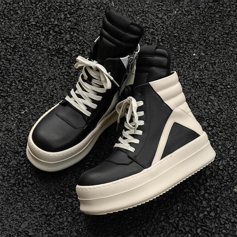 

Новый европейский и американский тренд короткие ботинки высокий верх перевернутый треугольник черно-белые персонализированные толстая подошва утолщающие увеличивающие рост мужские туфли 38 female