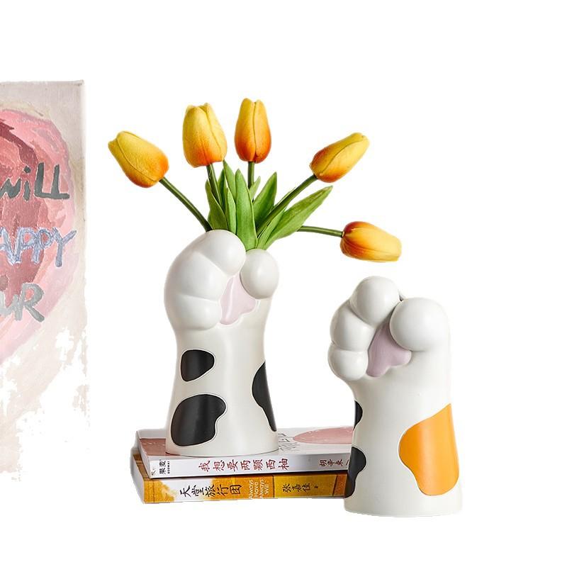Kreative Vase Katzenpfoten-Figur Niedliche Tischdekoration für Wohnzimmer, Zuhause, Eingangsbereich, Fernsehzimmer, Büro, Blumenarrangement-Dekoration