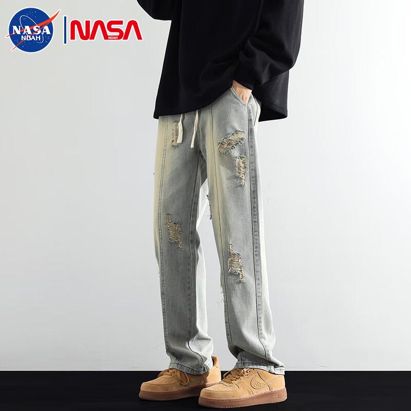 NASA NOAH Men's Retro Ripped Straight-Leg Jeans