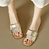 French gold flat-bottomed slippers women's 2025 new summer outer wear woven exquisite soft bottom comfortable open-toed cool slippers