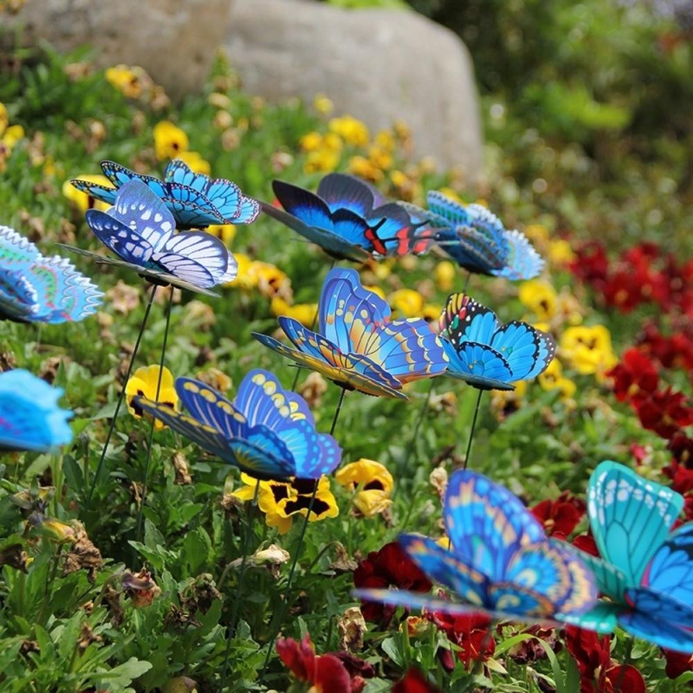 10pcs Sweet Butterfly Decor Ornaments Artificial Butterfly Butterfly Stakes Outdoor Garden