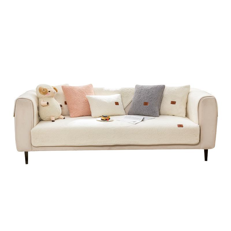 Winter Thickening Lambswool Sofa Cushion Non-Slip Simple Cute Fabric Seat Cover Pillow for Cozy Home