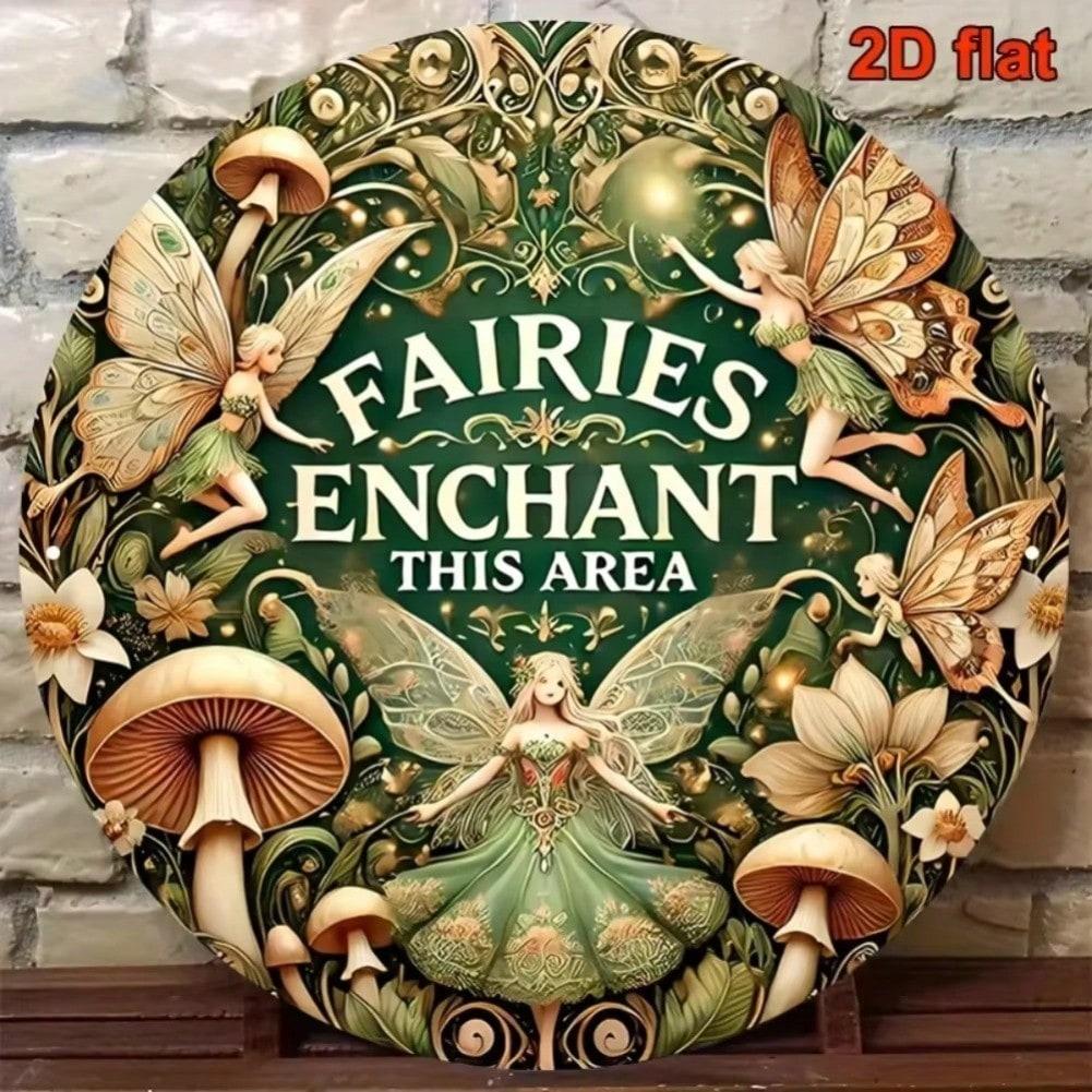 Flat Enchanted Fairy Wall Art Round Aluminum Sign Vibrant Mushroom Decor Plaque