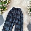 High Quality Ink-wash Acetate Satin Tie-Dye Rayon Wide-Leg Pants for Women Summer High-Waisted Slimming Loose-Fit Trousers