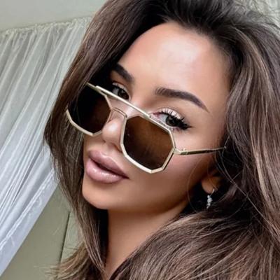 New Double Beam Metal Large Frame Sunglasses UV400 Protection Fashion Women Men Sun Glasses Black Brown Mirror Eyewear