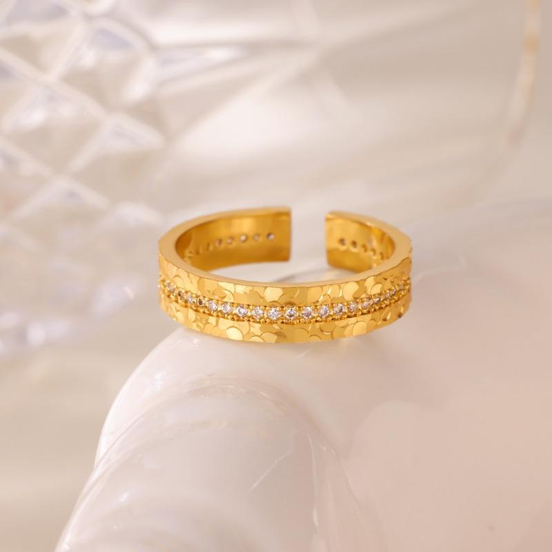 Crushed ice ice full of zircon Super Flash Sansheng III k gold non-fading ring women's wide mouth ring pair ring