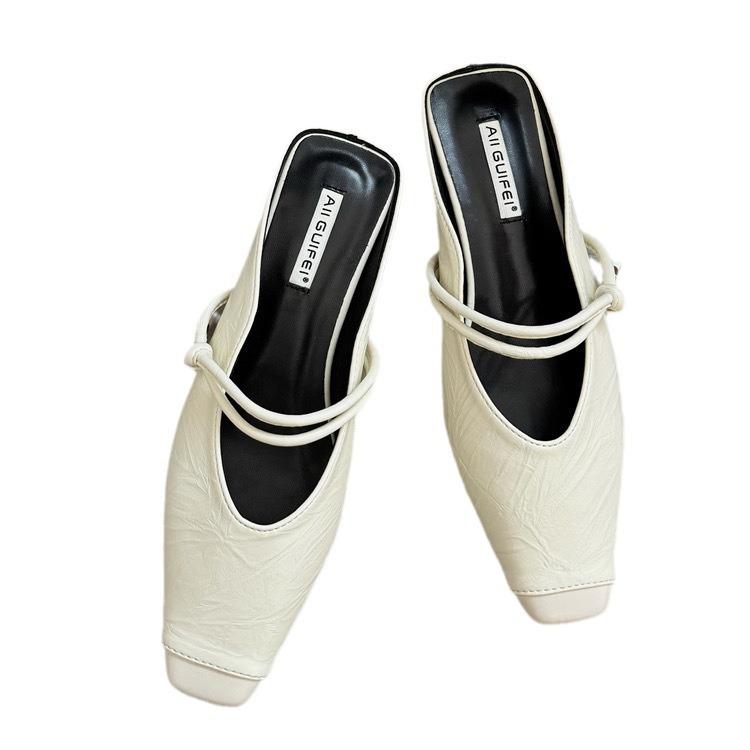 French silver simple spring and summer 2024 new fashion casual bag head half slippers low heel thick heel cool slippers women