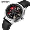Sanda Men's Creative Wheel Quartz Watch - Trendy Rotating Waterproof Wristwatch