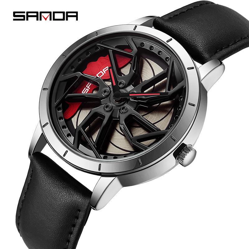Sanda Men's Creative Wheel Quartz Watch - Trendy Rotating Waterproof Wristwatch