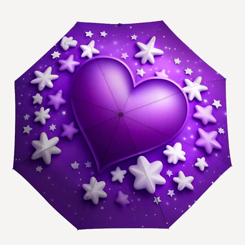 1pc Purple Heart Stars Automatic Folding Umbrella - Portable Collapsible Design, 8-Rib Iron Frame, Durable Fabric Yy251125052