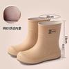 Simple Khaki Brown Waterproof Glue Shoelaces, Convenient Waterproof Shoes, Rain Shoes, Urban Rain Boots, Commuting Non-slip Women's Water Boots