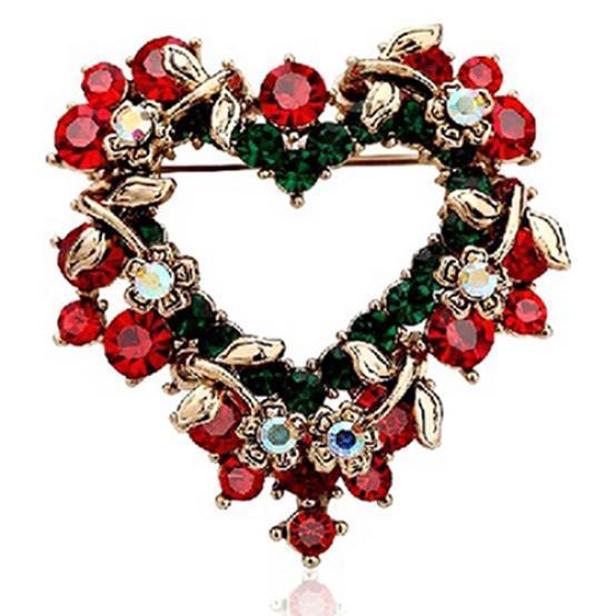 

Женская мода Рождественский венок с сердцем и булавкой на груди Прекрасная брошь Рождественский подарок