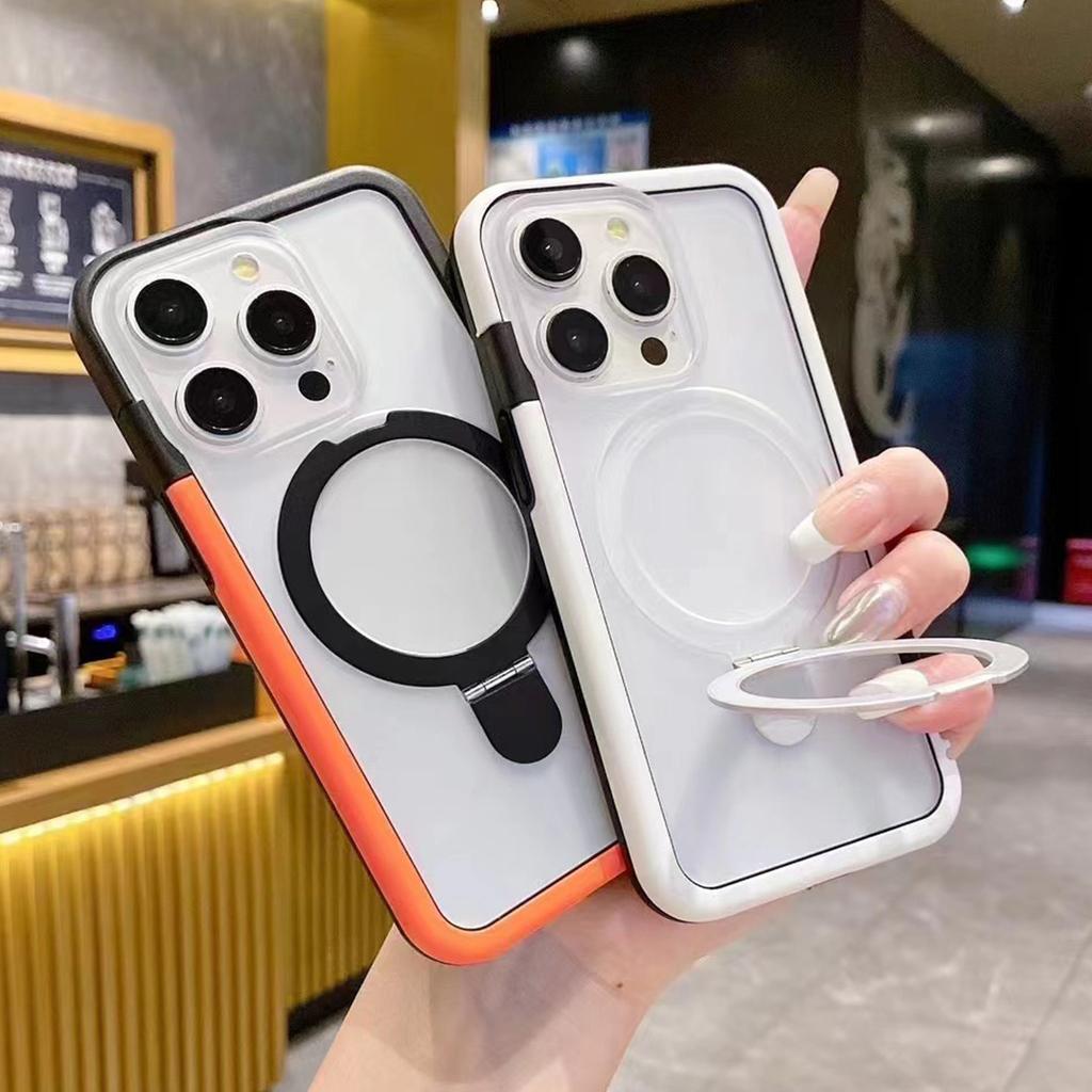 Applicable To Apple 15 Magnetic Bracket Mobile Phone Case 12 High-end Contrasting Color IPhone 14pro Lens Full-inclusive Protective Case