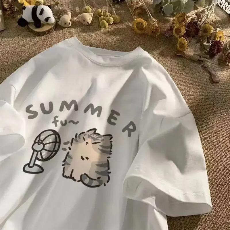 

Футболка American Street Creative Blow Fan Cat Pure для мужчин и женщин, летняя свободная одежда с коротким рукавом для пар, уличная одежда INS Top Sense of Design S белый