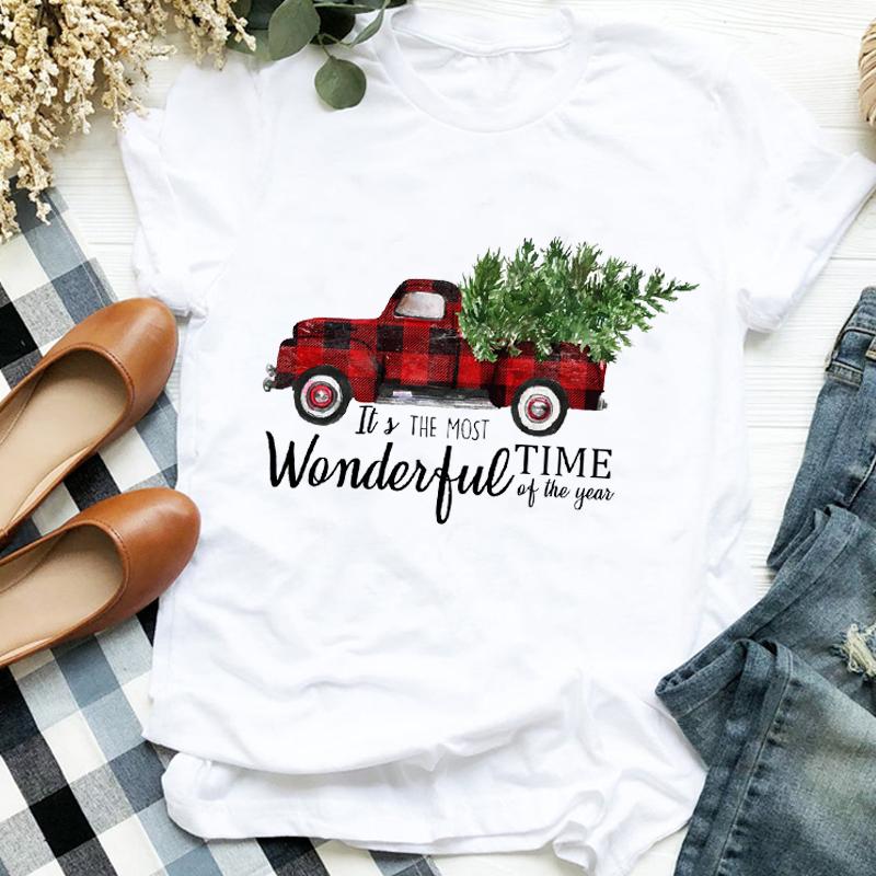 Women Lady Deer Animal Cartoon Print Printing Merry Christmas Womens Clothes Shirt T Tee For Tshirt