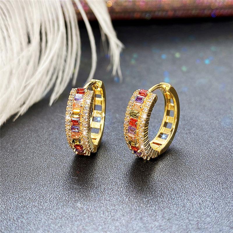 Huitan Rainbow Rectangular Cubic Zirconia Hoop Earrings for Women Bling Bling Luxury Wedding Accessories Party Fashion Jewelry