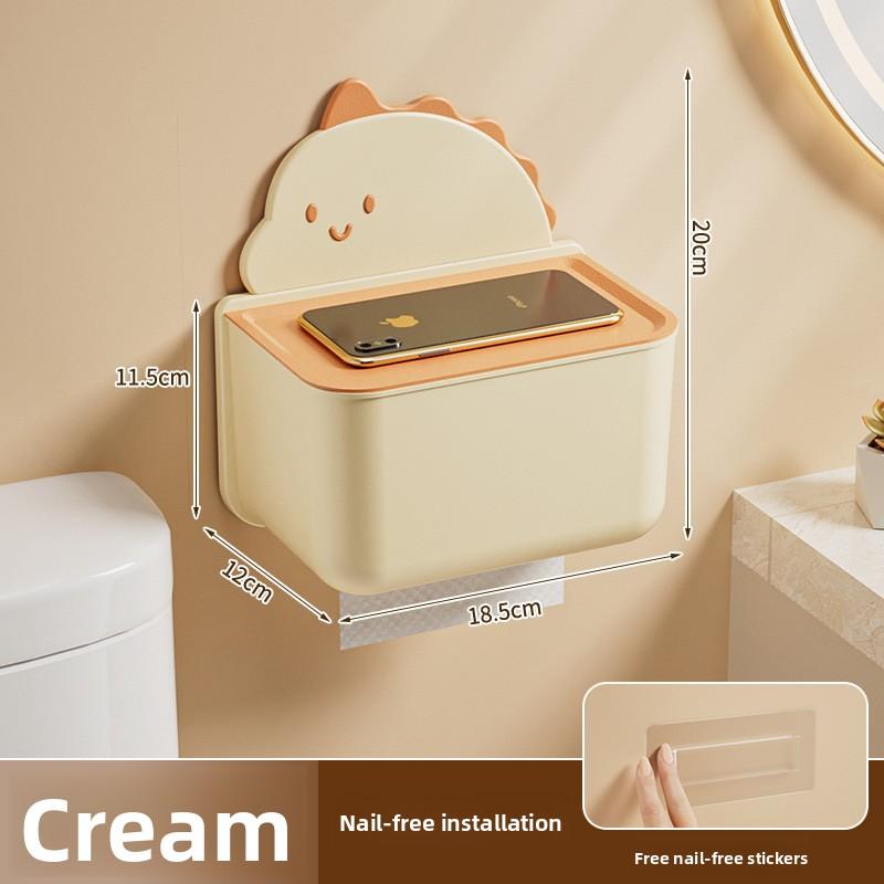 Cartoon Dinosaur Wall-Mounted No-Drilling Toilet Paper Holder for Bathroom, Kitchen and Living Room