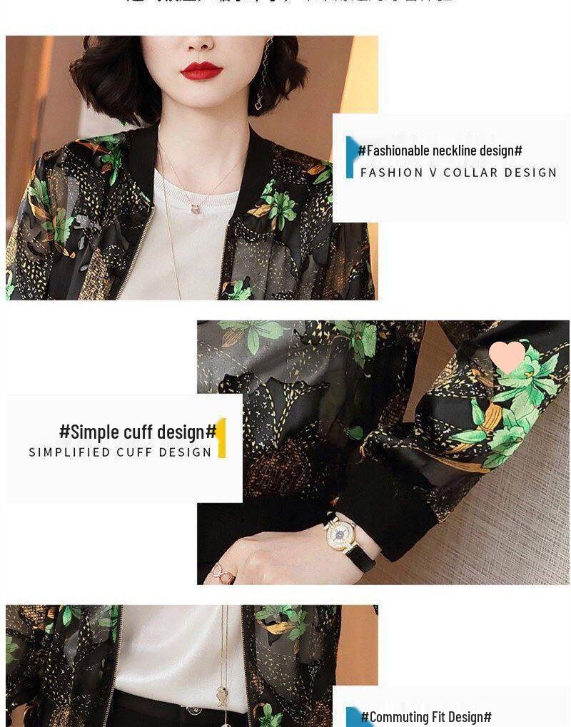 Women's 2025 Spring/Summer Chiffon Baseball Jacket - Plus Size, Casual Print, Short Cardigan