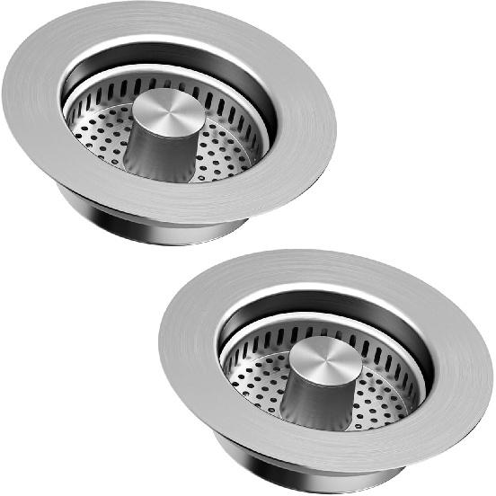 3 In 1 Sink Strainer Stopper - Kitchen Sink Stopper with Upgraded Bigger Basket, 304 Stainless Steel Anti-Clogging Drain Strainer for US Kitchen