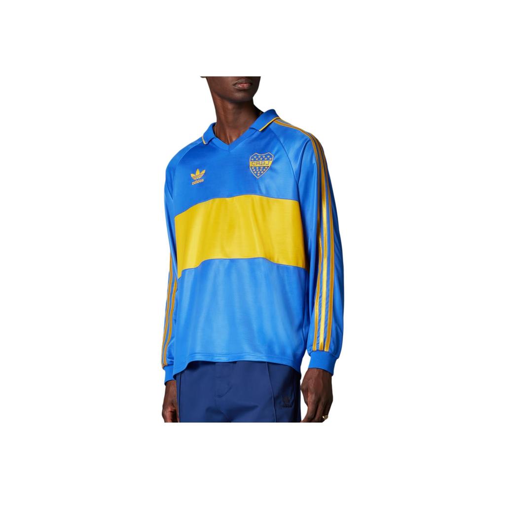 Adidas Originals Boca Juniors 1993 Jersey Color Block Letter Logo Pattern Pullover Loose Long Sleeve Football Shirt Men Tops Blue IV7547