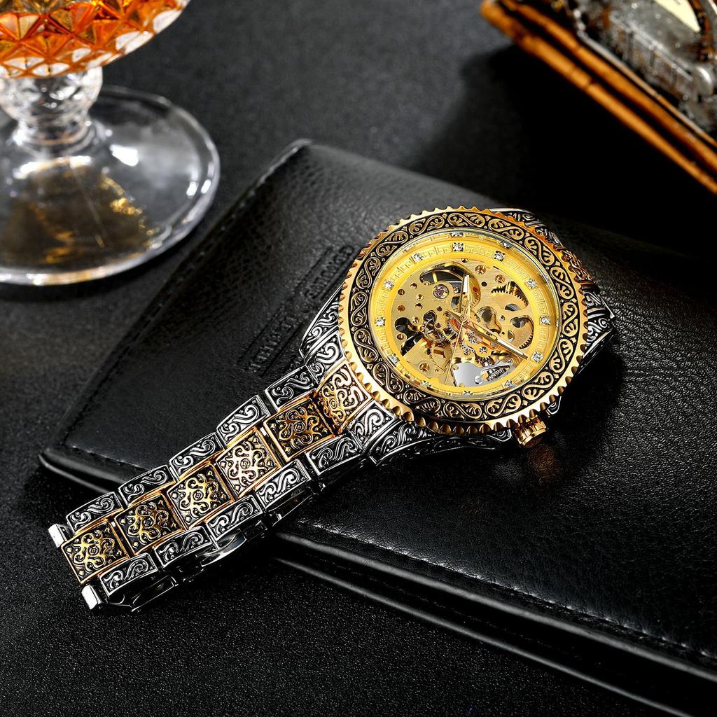 Forsining Stil Herrenmode Casual Hohl Vintage geschnitzt automatische mechanische Uhr