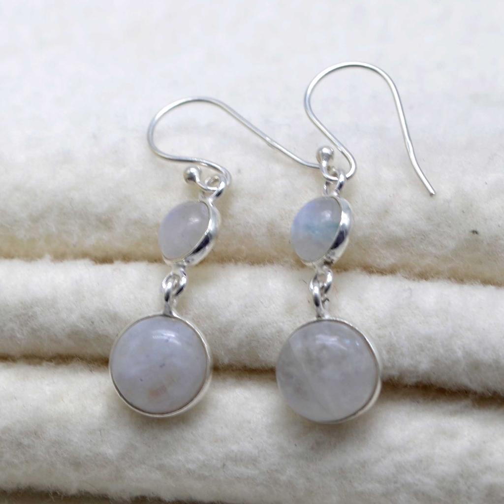 Pendientes colgantes de plata de ley 925 con piedra lunar, pendientes colgantes hechos a mano con piedras preciosas