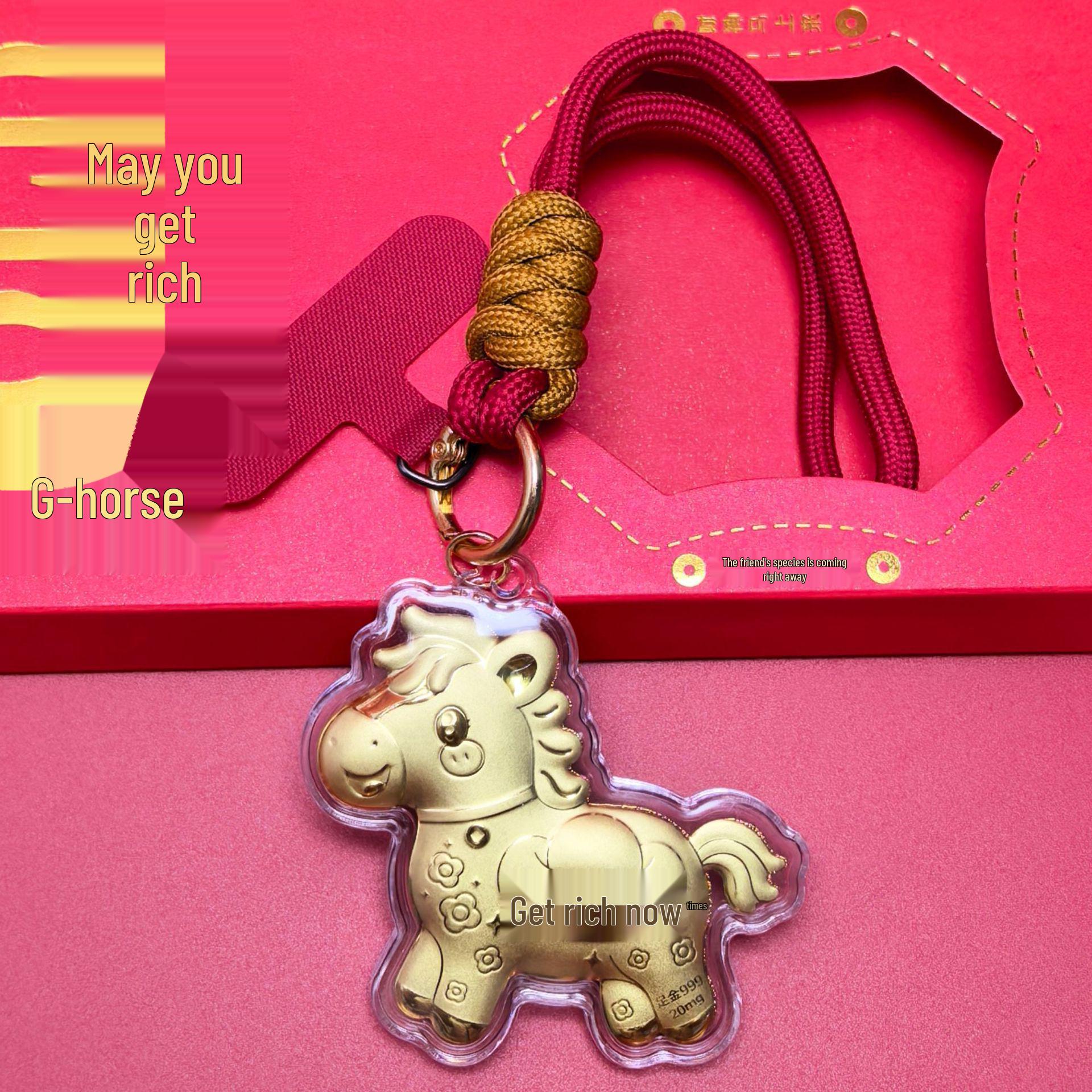 Year of the Horse Wealth God Golden Keychain Pendant – Valentine s & New Year Gift