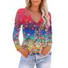 Women's Casual V-Neck Gradient Print Loose T-Shirt Pullover Long Sleeve