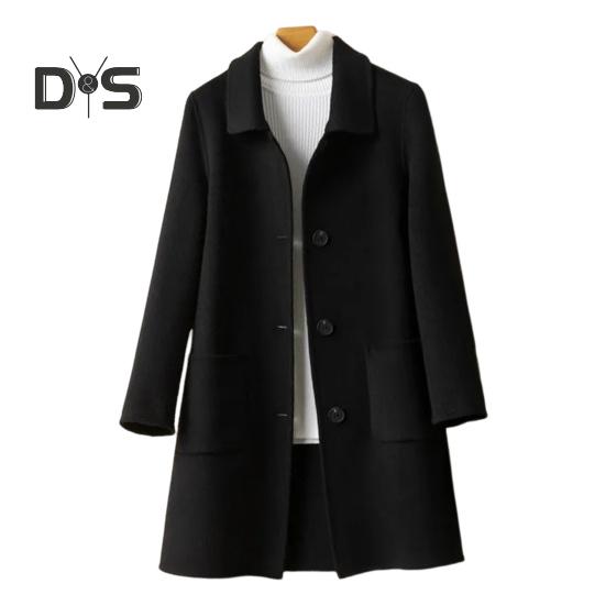 

Женская куртка с двойными карманами, однобортное шерстяное пальто с лацканами, свободное теплое пальто с длинными рукавами для поездок на работу, свиданий, весна-осень-зима XXXL чёрный