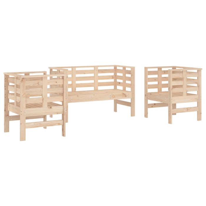 VidaXL Salon de Jardin 3 pcs, Sièges de Patio, Ensemble de Meubles, Mobilier de Terrasse Arrière-cour Extérieur, Bois Massif 825142