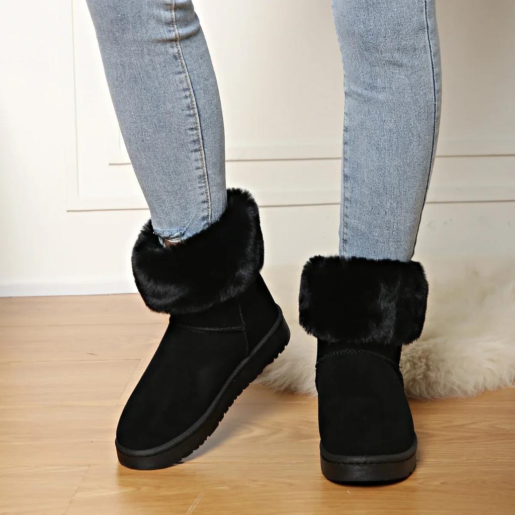 Fashion Women's Snow Boots Elegant With Low Heels Round Toe Plus Warm Shoes for Woman Chic Demi-season Gyaru on Offer Pu No Slipery Y2k
