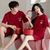 Red Pajamas Couple Summer Wedding Suit Pure Cotton Short-sleeved Men's and Women's Natal Year Cute Thin Wedding Loungewear