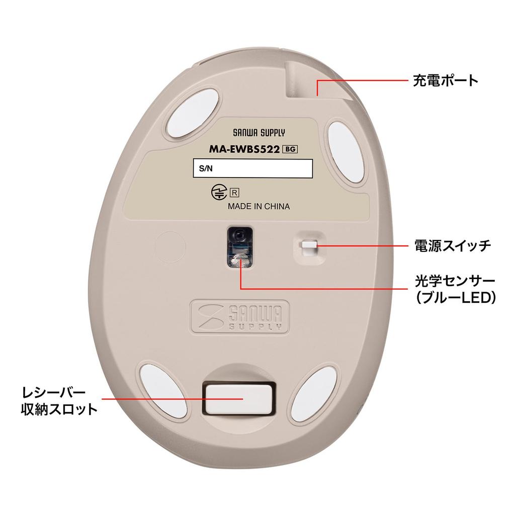 Sanwa Supply Silent Wireless Small Ergonomic Mouse 5 (Rechargeable, Buttons, Beige) MA-EWBS522BG
