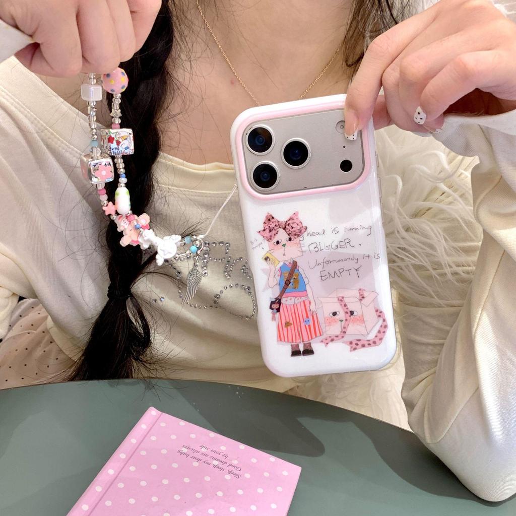 Koreanisches Graffiti-Katzenmädchen Handyhülle für iPhone 17 Pro Max mit Kette