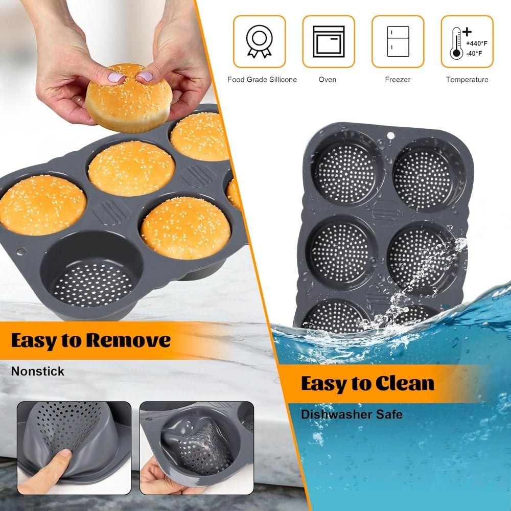 Silicone Hamburger Bun Mold Non-stick Burger Bun Maker Soft Bread Loaf Pan  Household