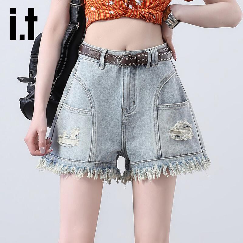 Izzue It Women s High-Waisted Ripped Frayed Denim Shorts M