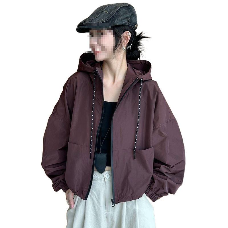 Damen Kapuzen-Windbreaker 2025: Frühlings-/Herbst-Baumwolle Lässige Kurzjacke mit lockerem Schnitt