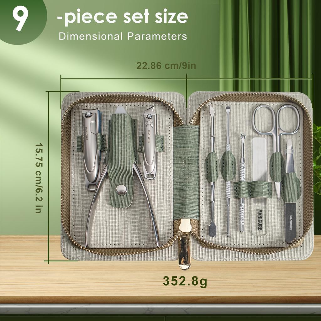 9Pcs Manicure Sets Pedicure Kits Stainless Steel Nail Clipper Personal Care Tools with PU Leather Case