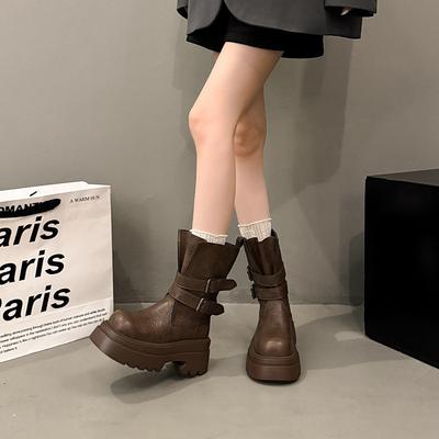 Thick-soled Heightening Martin Boots Women's 2025 New Autumn High-end Versatile Short Boots Small Temperament Retro Knight Boots