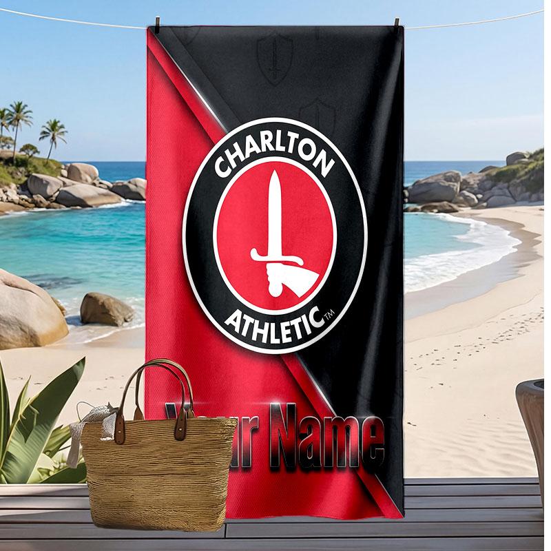 Charlton Athletic Personalized Printed Beach Towel Soccer Logo Support Custom Name Text Absorbent Towel For Sport Travel Special Gift