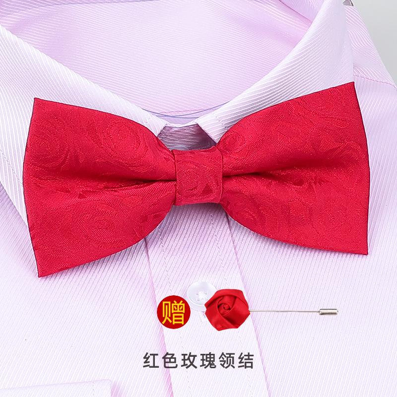 Men'S Korean Banquet Groom Wedding Best Man British Bow Tie Brooch Set Burgundy Bow Red Bow Tie