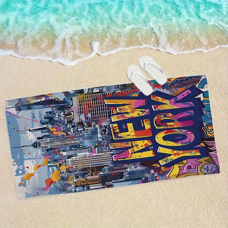 New York Graffiti City Beach Towel Urban Art Print 2D Flat Quick Dry Microfiber For Vacation Pool Party Surfing Gift